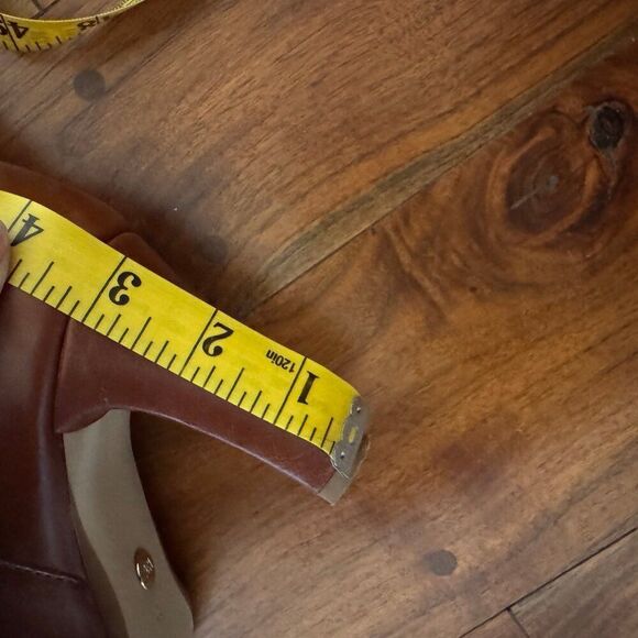 Zara Knee High Mid Height Brown Leather Heeled Boots - Picture 8 of 9